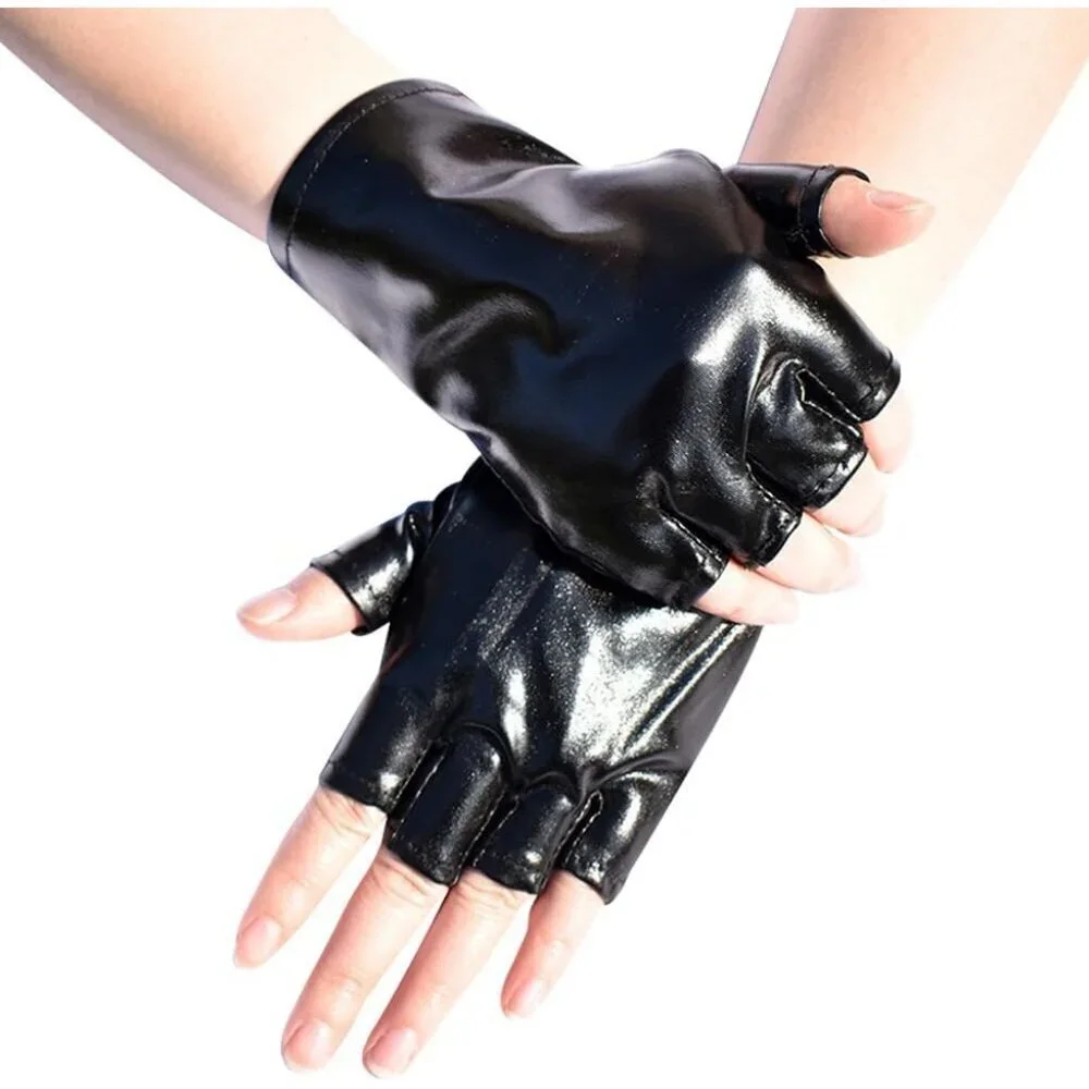 Women's Black-2 Fingerless Cosplay Gothic Gloves Punk Rock Halloween Party